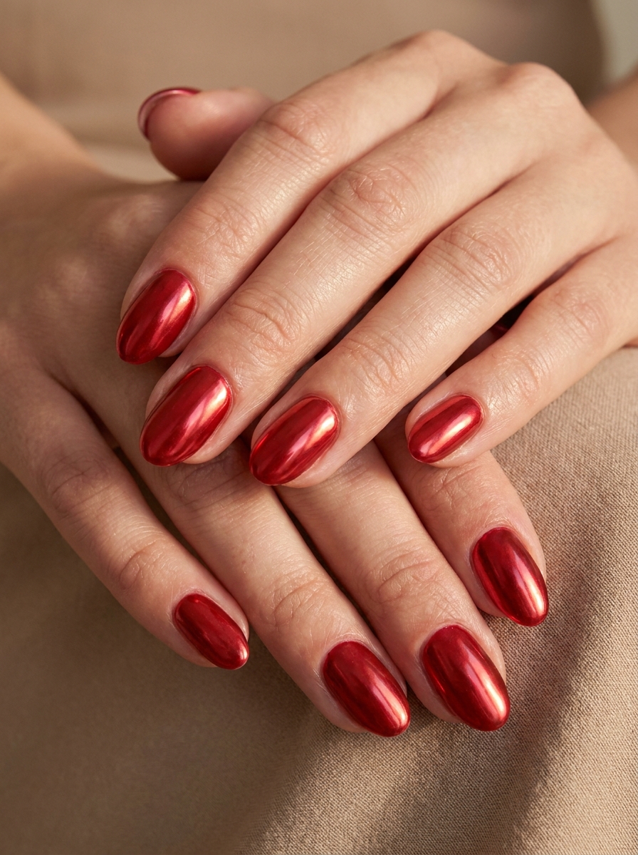 Candy Apple Red Chrome Nägel mit hellem glänzendem Rot